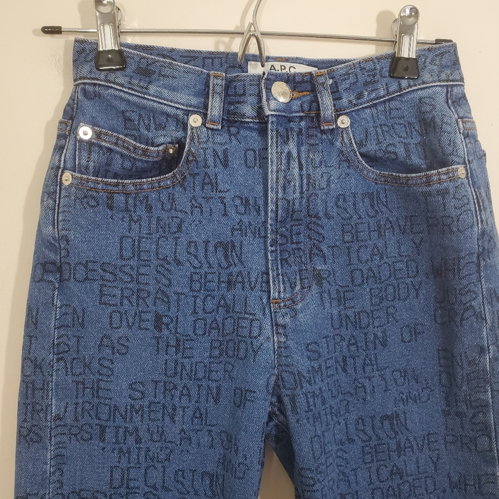 A.P.C. x Brain Dead Japanese Crypt Printed Denim Jeans Size 25 Designer Boho